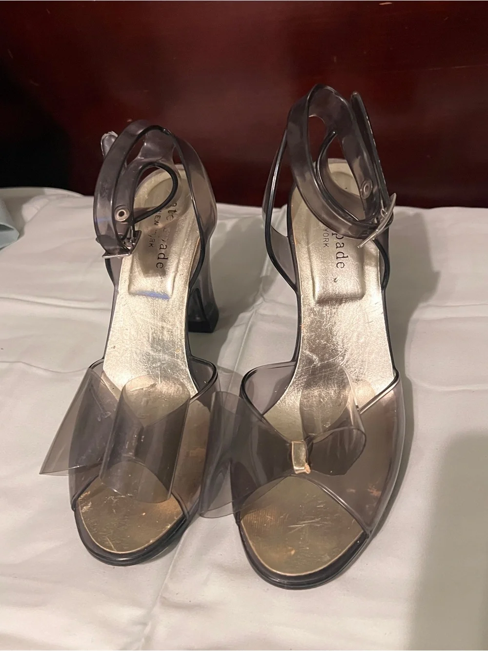 Kate Spade Smoke Jelly PVC Bow Heels Size 7 Made in Italy Y2K